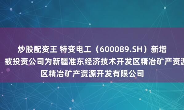 炒股配资王 特变电工（600089.SH）新增一起对外投资，被投资公司为新疆准东经济技术开发区精冶矿产资源开发有限公司